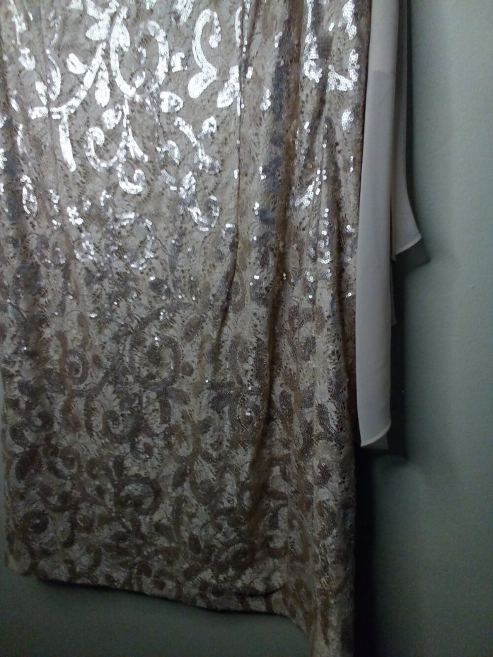 Alex Evenings Dress Women 16 Sleeveless Sheer Drape Sleeve Sequins Tan - Picture 7 of 15